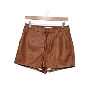 Anthropologie Womens High Rise Faux Leather Shorts Cognac Brown Size 4 Seam